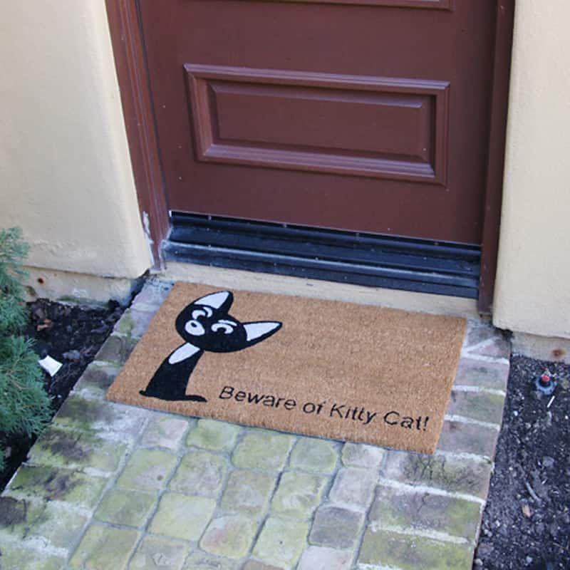 Rubber-Cal "Beware of Kitty Cat Doormat" Animal Doormats, 18 x 30-Inch