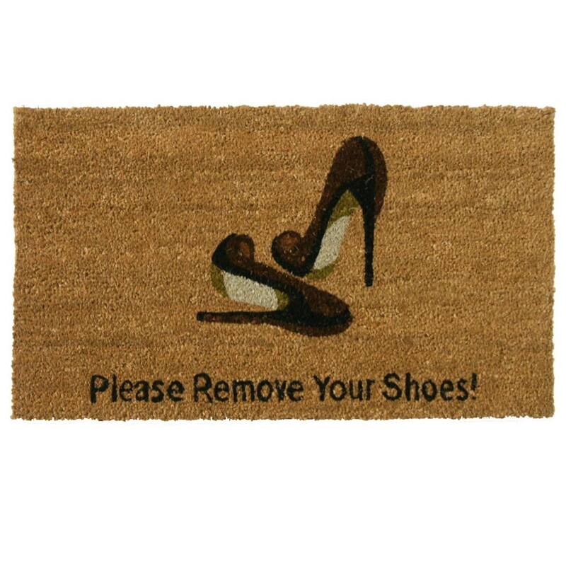 Rubber-Cal "Welcome & Please Remove Your Shoes" Decorative Welcome Mats, 18 x 30-Inch