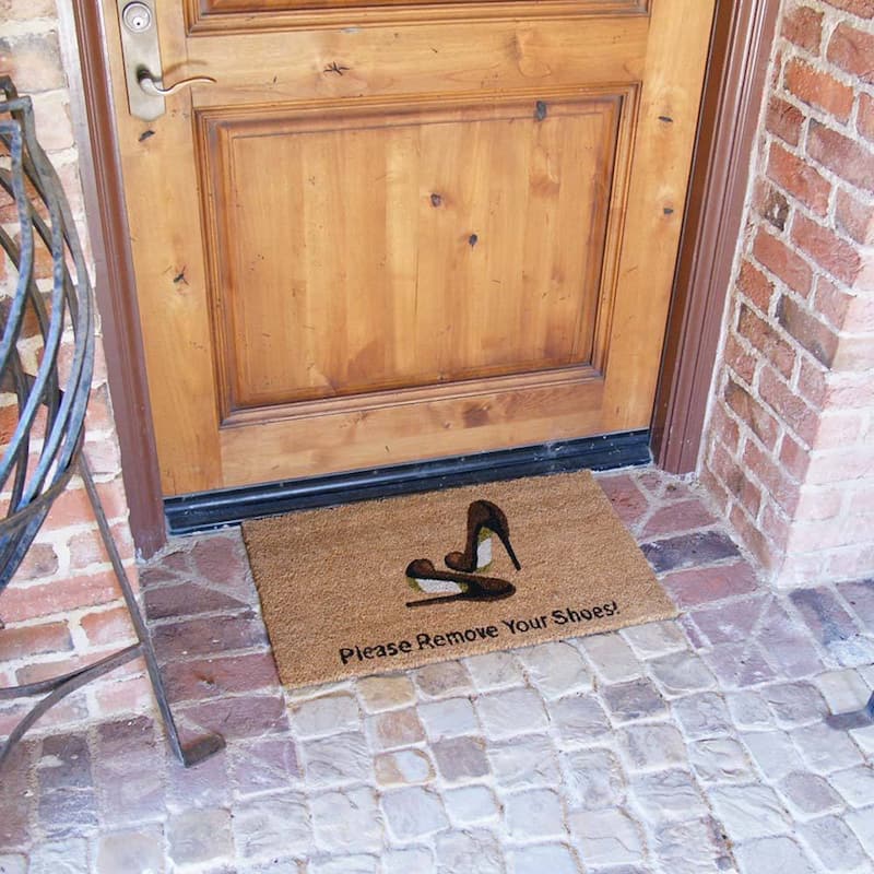 Rubber-Cal "Welcome & Please Remove Your Shoes" Decorative Welcome Mats, 18 x 30-Inch