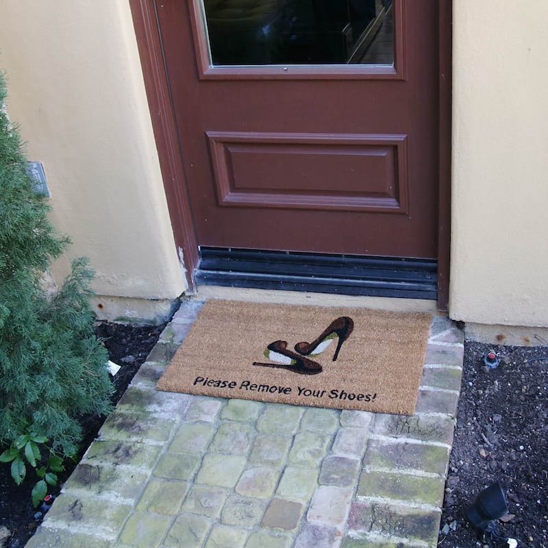 Rubber-Cal "Welcome & Please Remove Your Shoes" Decorative Welcome Mats, 18 x 30-Inch