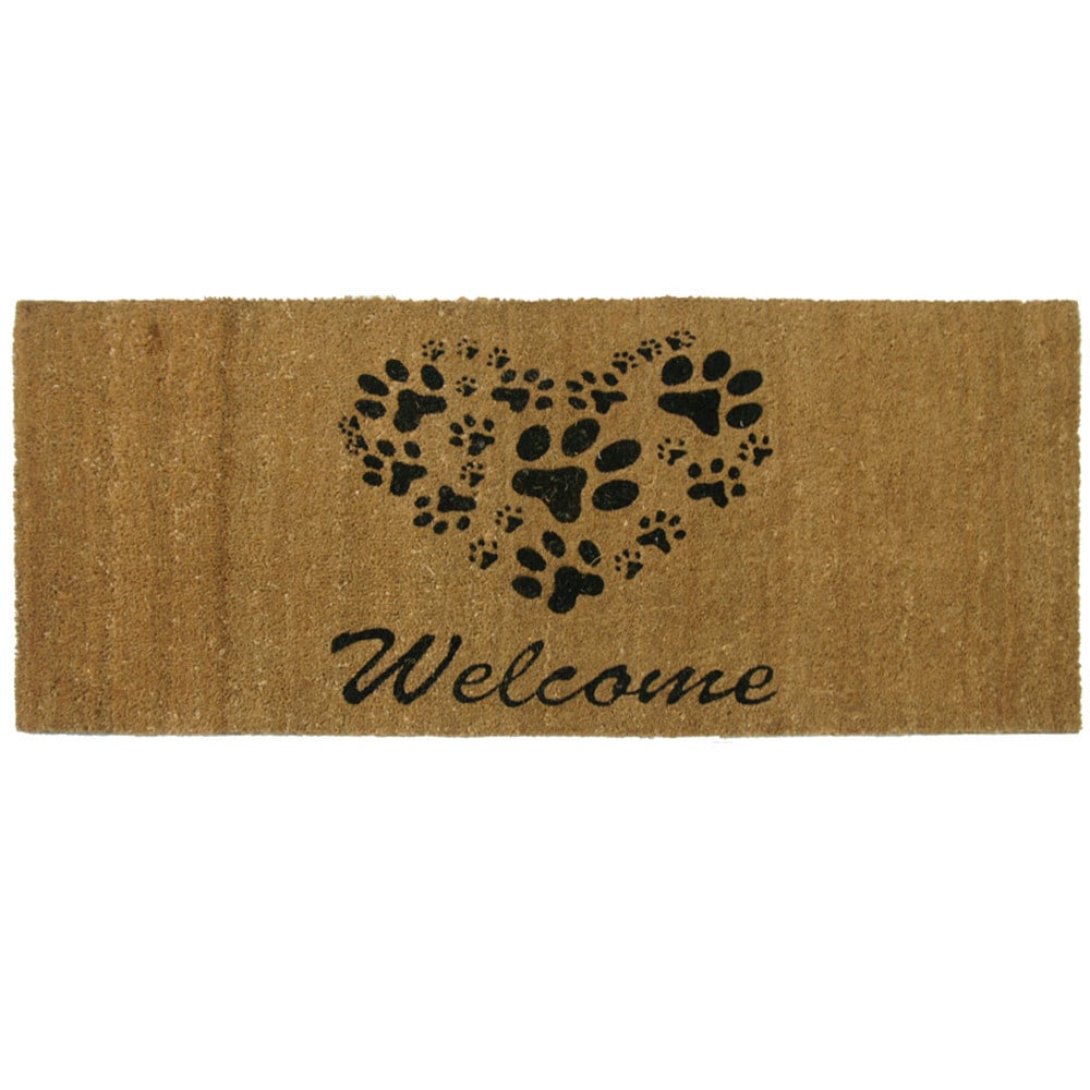RubberCal Heart Shaped Paws Coir Outdoor Door Mat Black Small, Extra