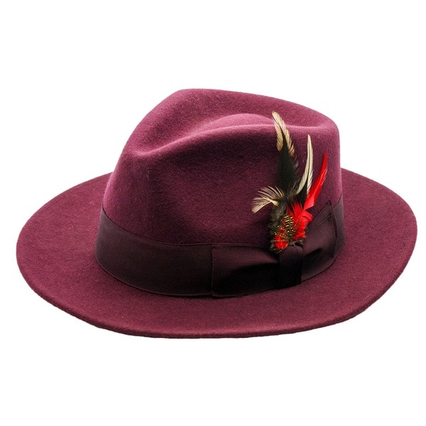 Ferrecci Men's Burgundy Wool Fedora Hat