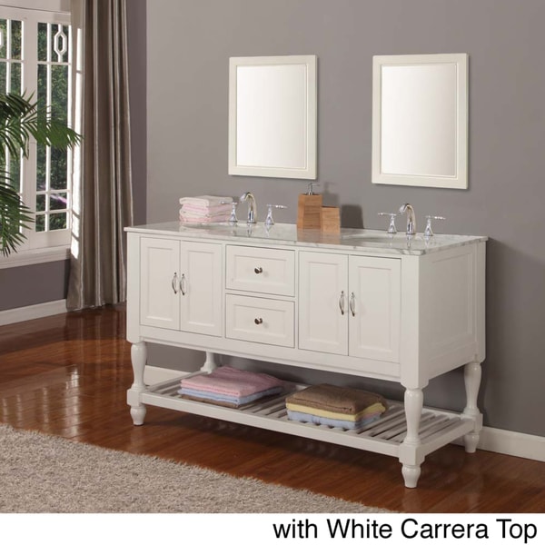 Direct Vanity 60 inch Pearl White Mission Turnleg Double Sink Vanity