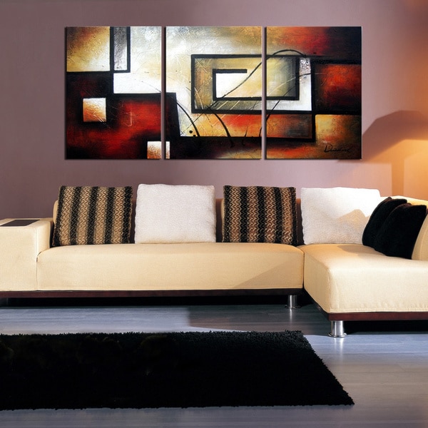 'Abstract 418' Hand Painted 3piece Gallerywrapped Canvas Art Set