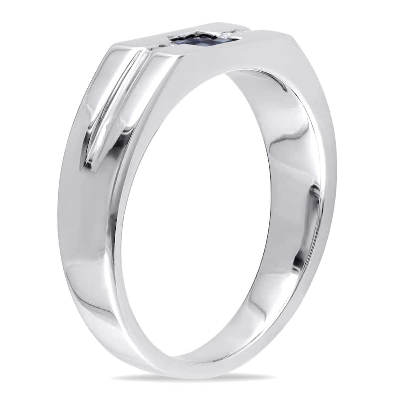 Miadora Men's Sterling Silver Sapphire and White Diamond Accent Ring