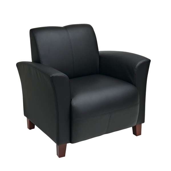 Black Bonded Leather Breeze Club Chair With Cherry Finish Legs