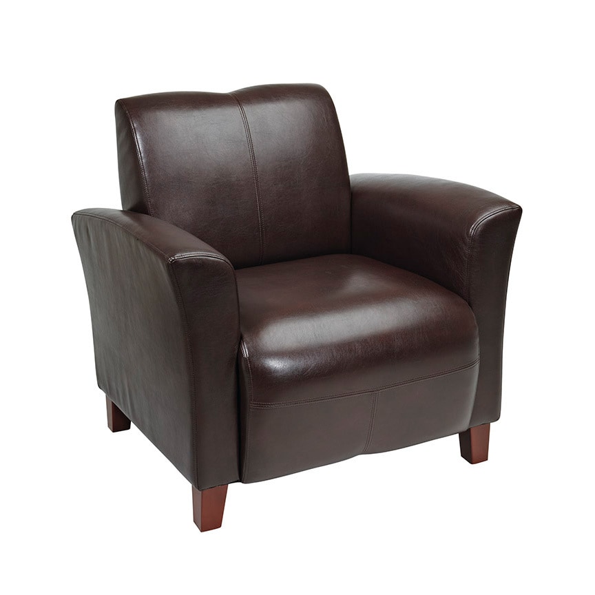 Office Star Products Black Bonded Leather Breeze Club Chair with Cherry Finish Legs