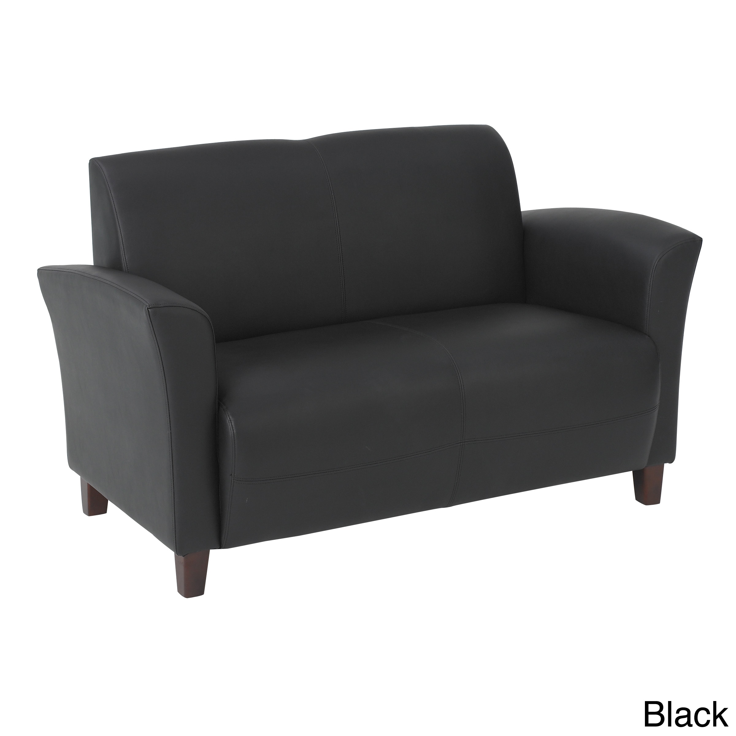Office Star Products Bonded Leather Love Seat With Cherry Finish