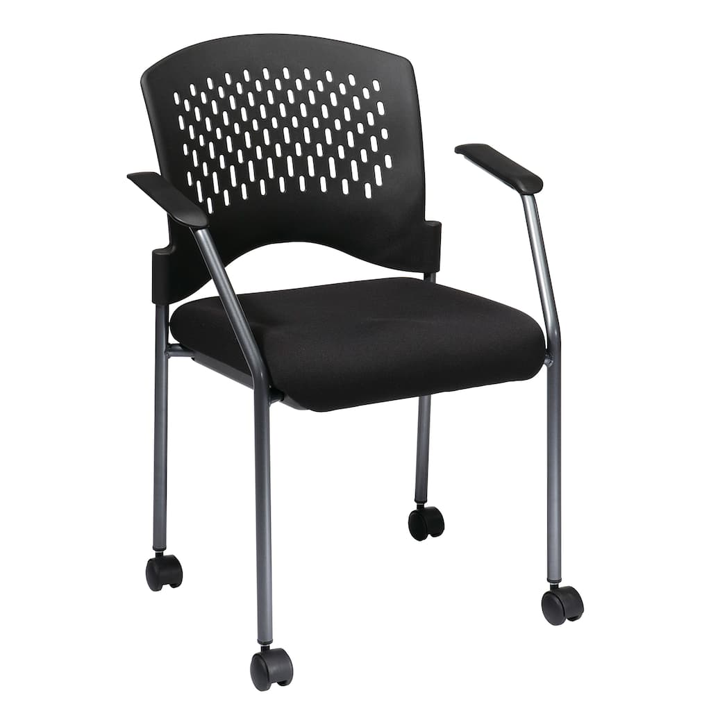 Titanium Finish Rolling Black Visitors Chair with Casters