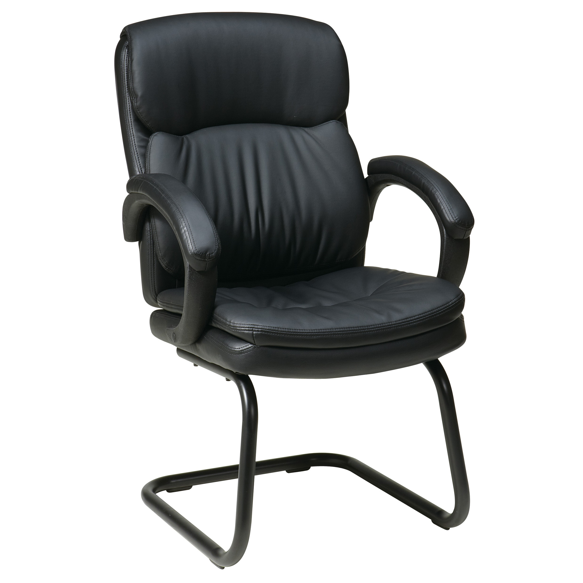 Bonded Leather Visitors Chair with Padded Arms and Sled Base