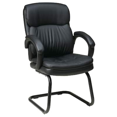 Bonded Leather Visitors Chair with Padded Arms and Sled Base