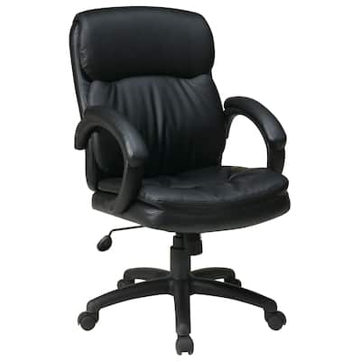 Mid Back Black Bonded Leather Executive Office Chair with Padded Arms