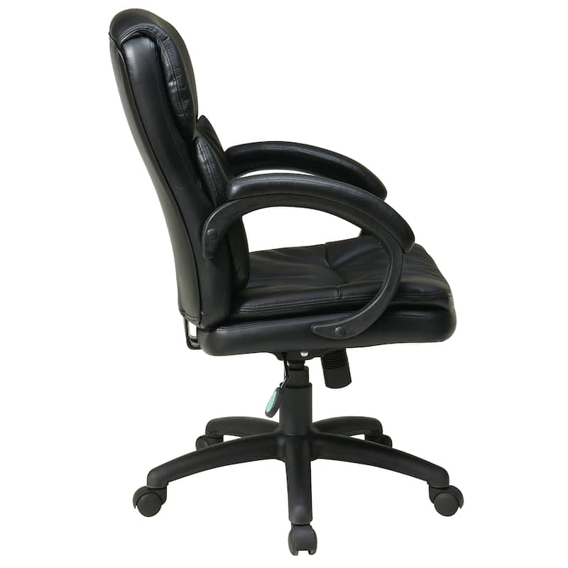 Mid Back Black Bonded Leather Executive Office Chair with Padded Arms
