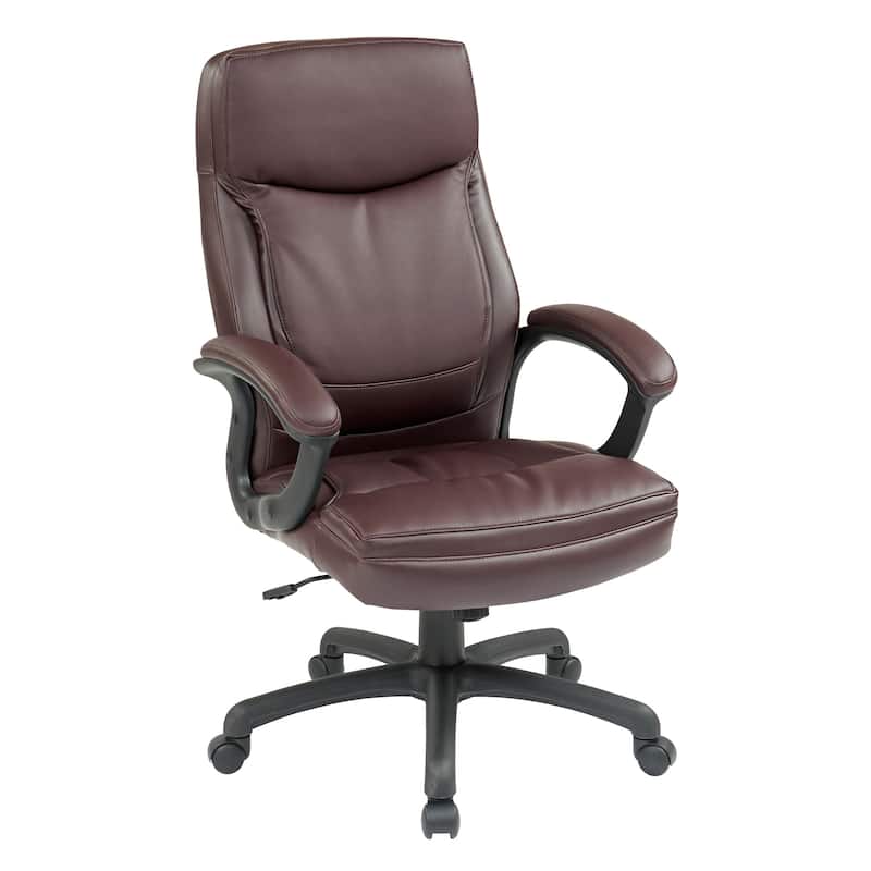 Work Smart Black Eco Leather High-back Contour Executive Chair - burgundy