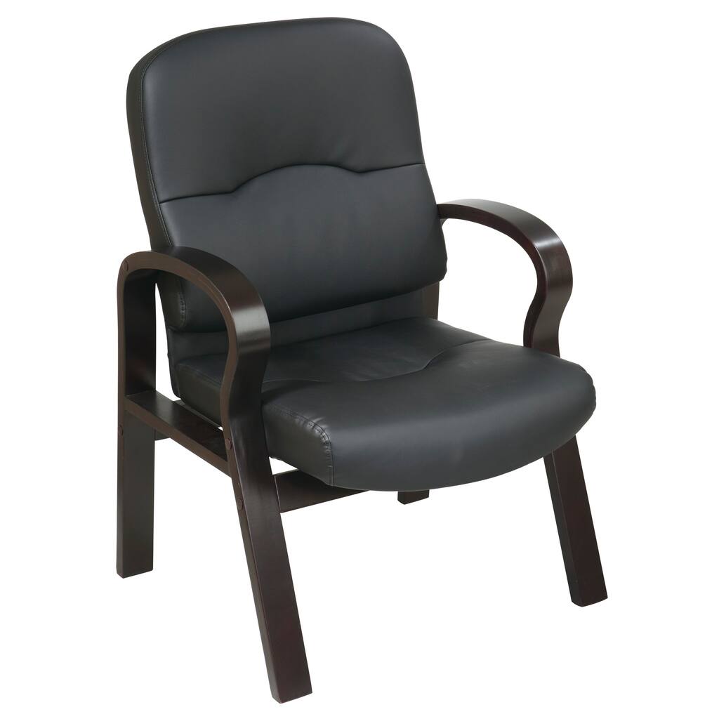 Office Star 'Work Smart' Black Eco Leather, Contour Seat Visitor's Chair