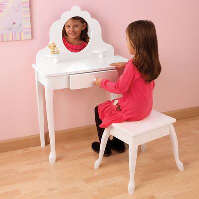 KidKraft Medium White Diva Vanity Table and Stool Set