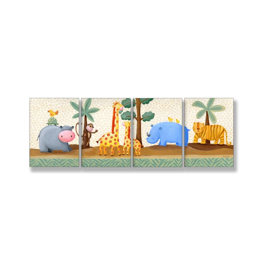 Sapna Hippo Giraffe Rhino Tiger 4 plague Wall Art