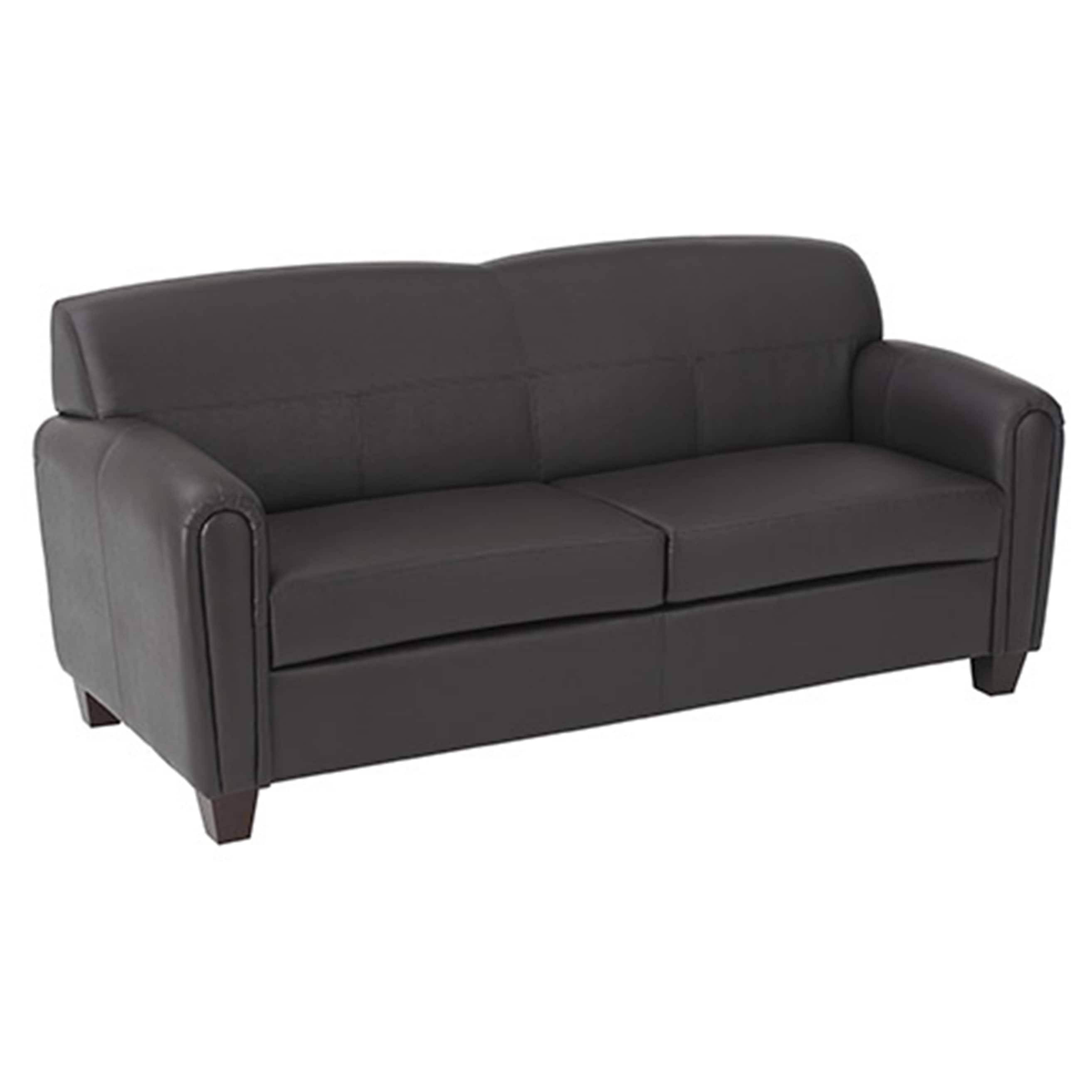 Pillar Espresso Faux Leather Sofa With Cherry Finish Legs Faux Leather Sofa With Cherry Finish