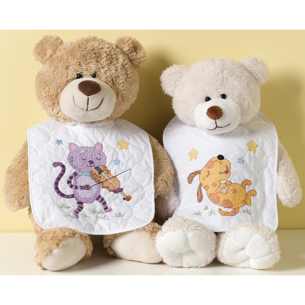 Hey Diddle Diddle Bib Pair Stamped Cross Stitch Kit Bucilla Cross Stitch Kits