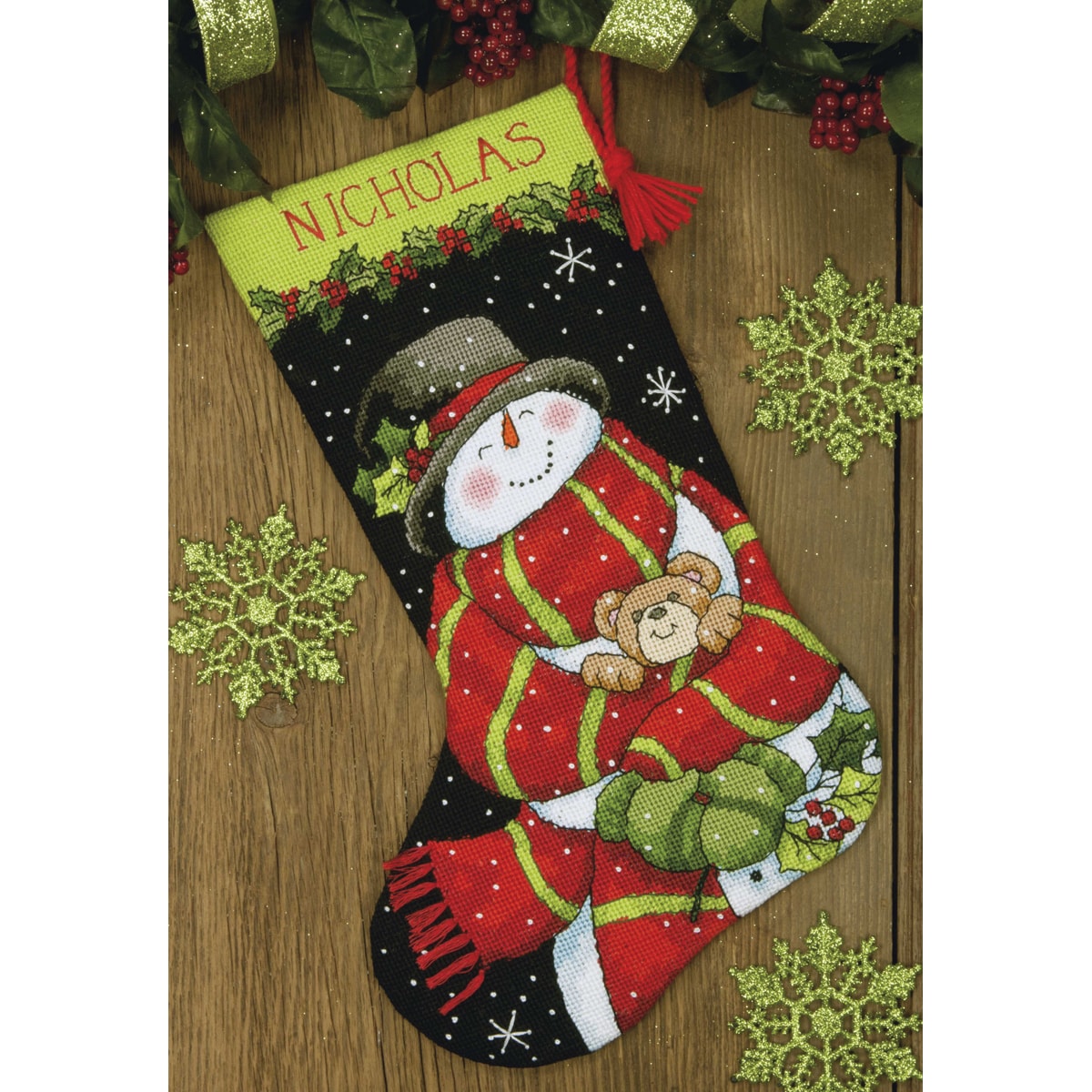 Snowman and Bear Stocking Needlepoint Kit