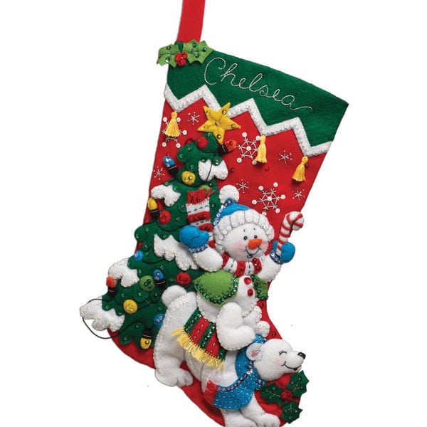 Bucilla Santa and Snowman Felt Applique Stocking Kit, 18-Inch