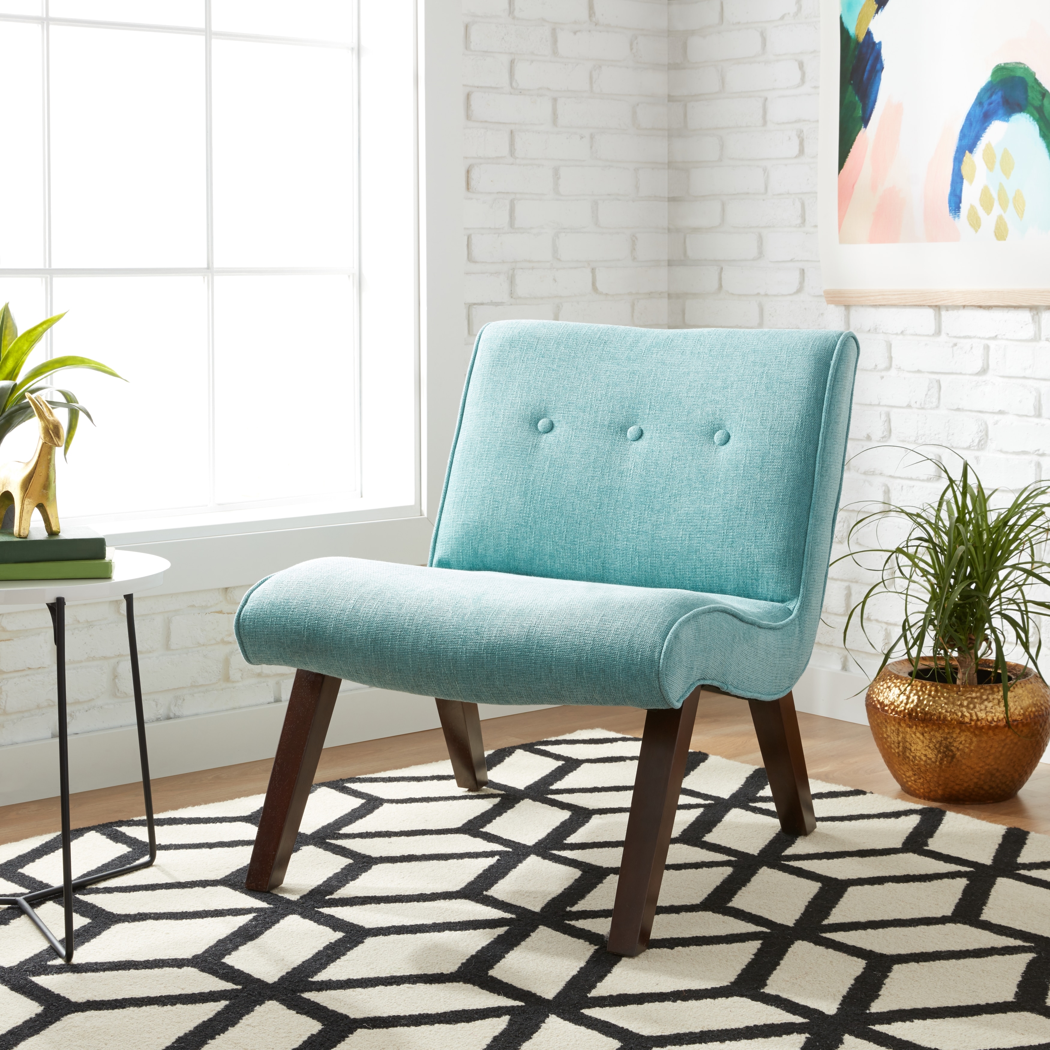 Aqua Armless Tufted Back Chair