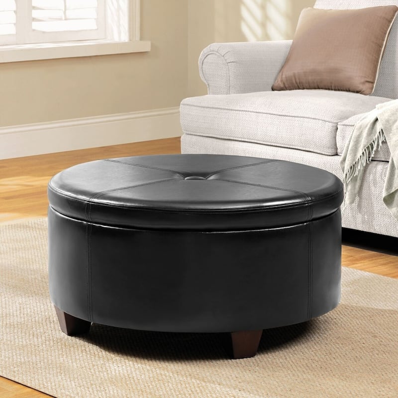 Copper Grove Julius Round Button-top Storage Ottoman - Black