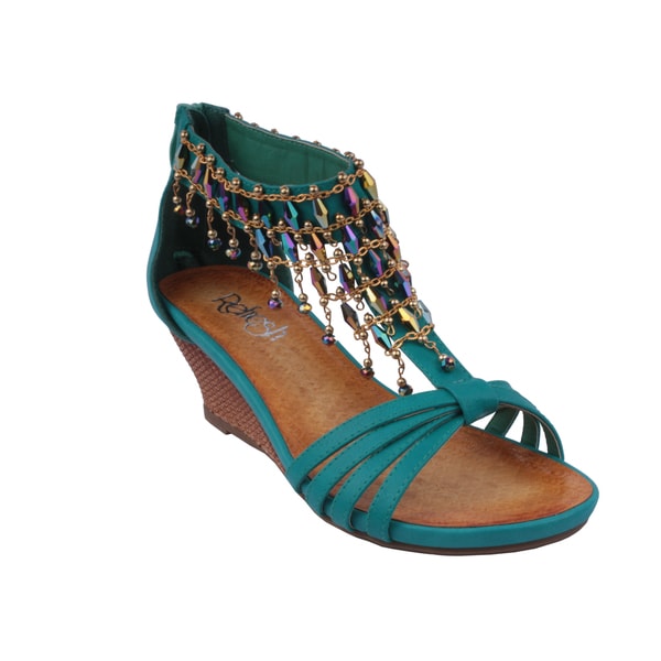 Refresh by Beston Women's 'GINNY 12' Teal T Strap Wedge Sandals Sandals