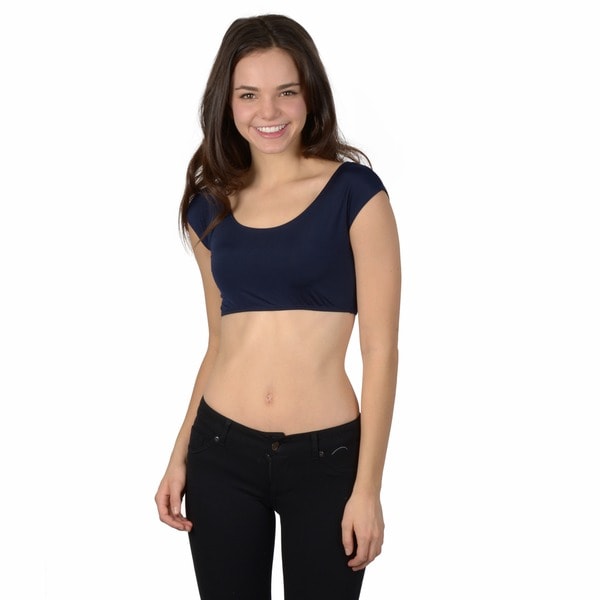 Fashion Corner Juniors Layering Cap Sleeve Silky Cropped Tee. Opens flyout.