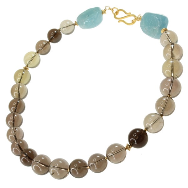 Michael Valitutti Gold over Silver Smoky Quartz and Aquamarine