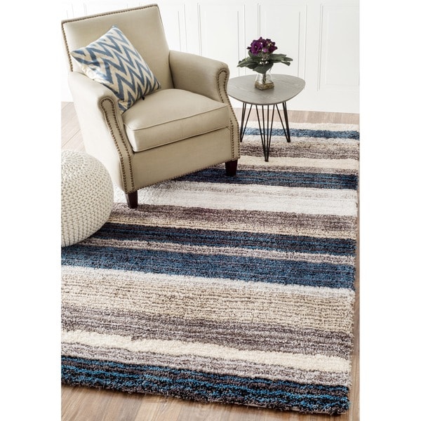 nuLOOM Handmade Striped Plush Shag Rug (5' x 8') - 15358106 - Overstock ...