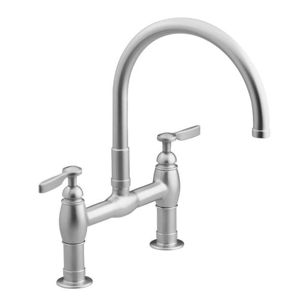 Kohler Parq Steel Deck mount Bridge Kitchen Faucet with Spray