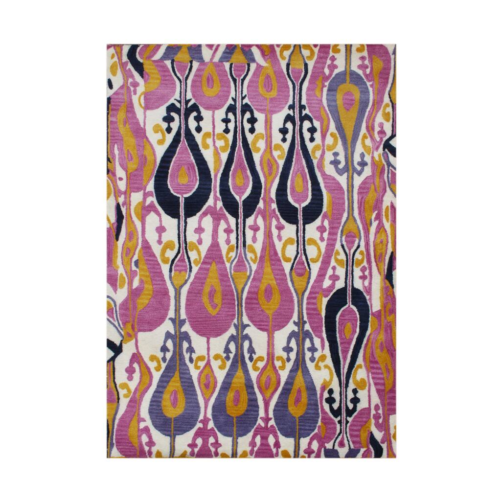 Alliyah Hand-made Cloud Cream Ikat New Zealand Wool Rug - 5' x 8'