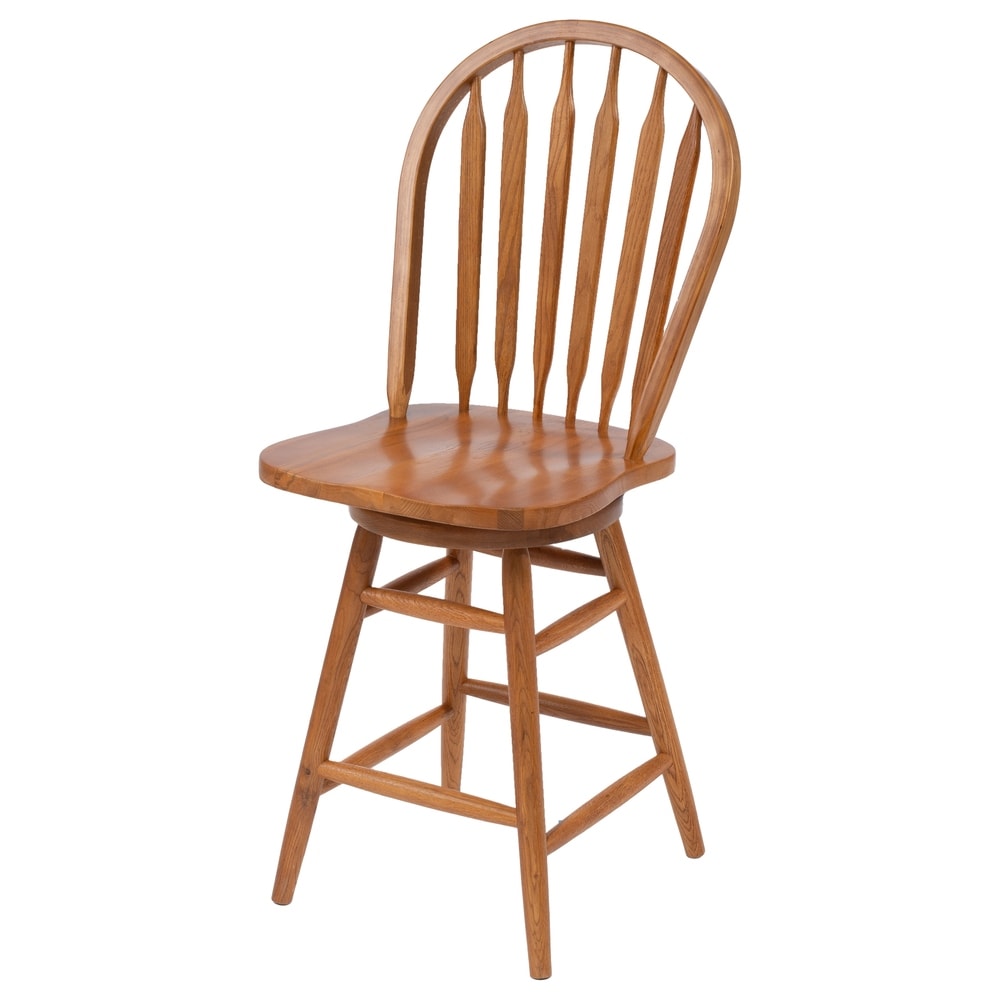 solid medium oak windsor back swivel height bar stool