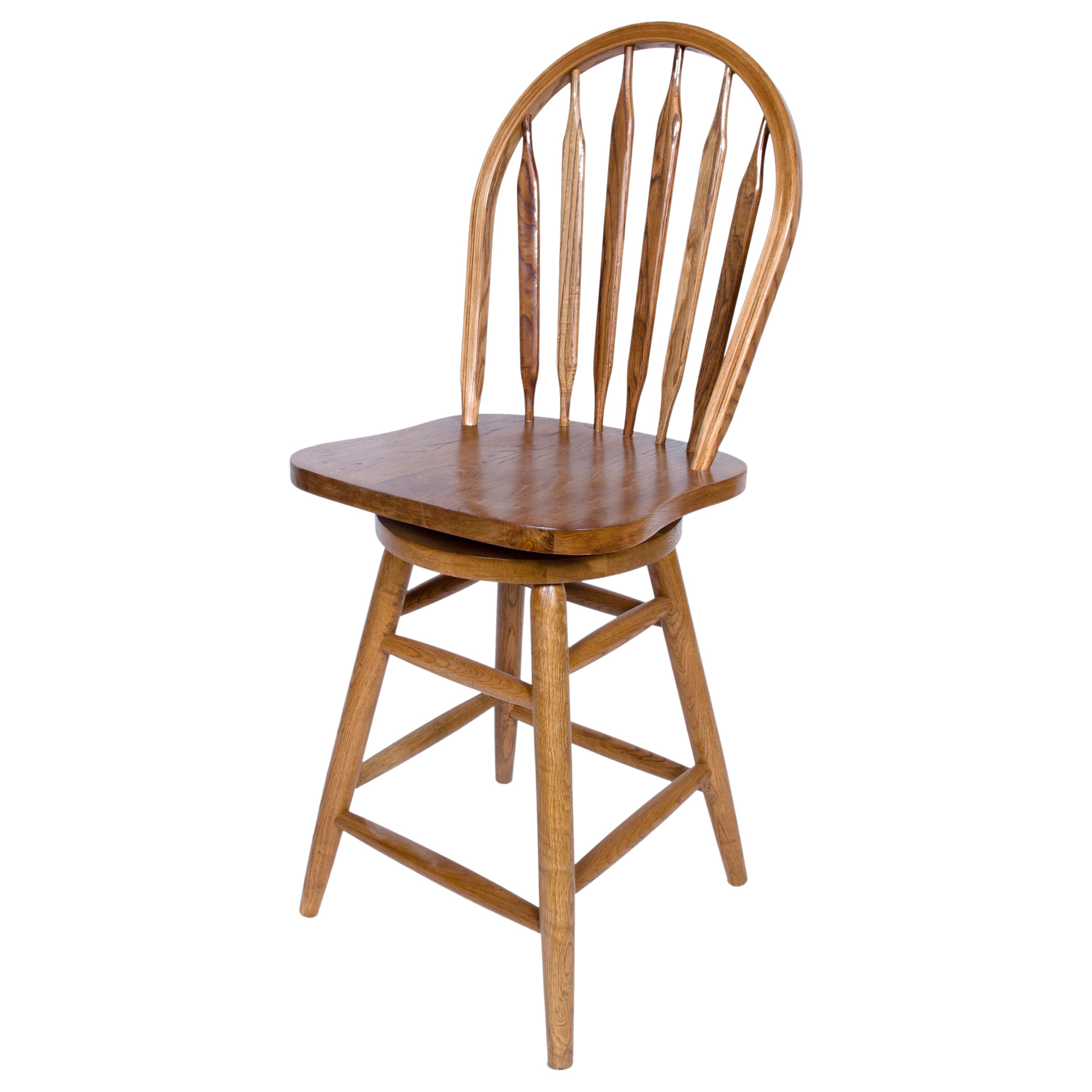 Solid Medium Oak Windsor Back Swivel Bar Height Bar Stool ...