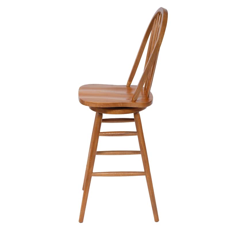 Solid Medium Oak Windsor Back Swivel Bar Height Bar Stool