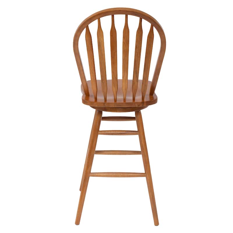 Solid Medium Oak Windsor Back Swivel Bar Height Bar Stool