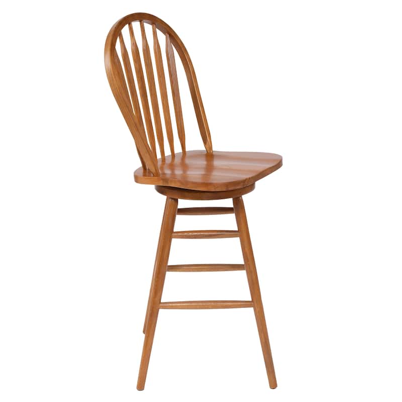 Solid Medium Oak Windsor Back Swivel Bar Height Bar Stool