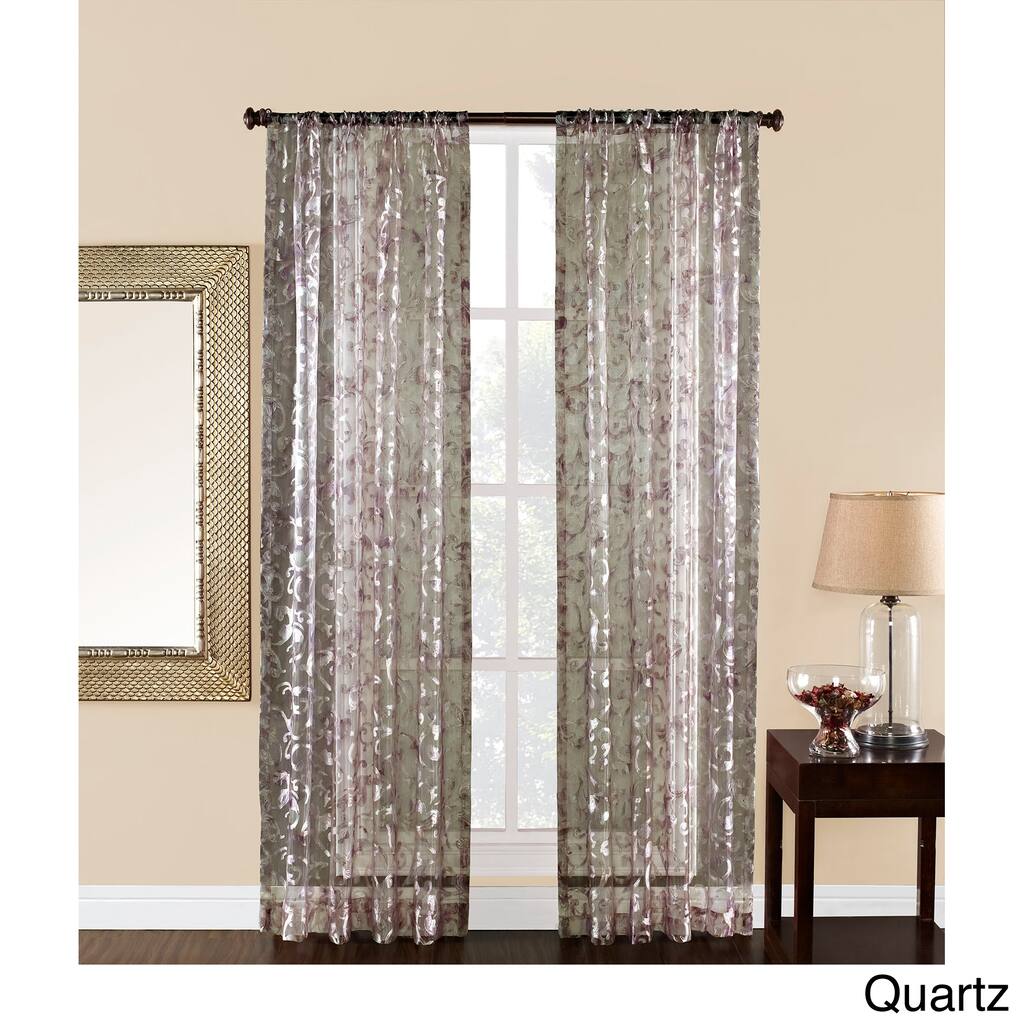 'Olivia' 84-inch Sheer Scroll Print Curtain Panel - 50 x 84