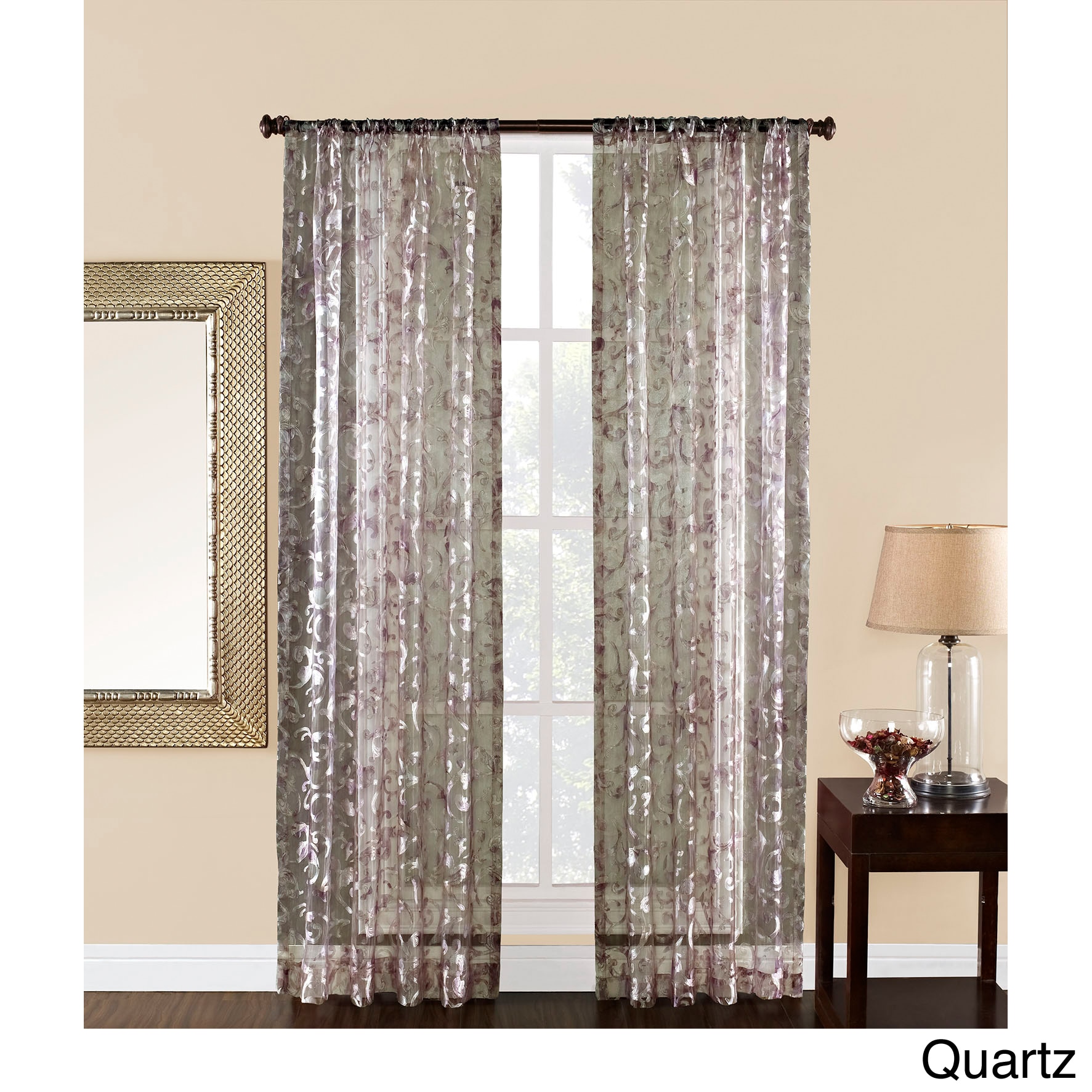 Olivia 84 inch Sheer Scroll Print Curtain Panel