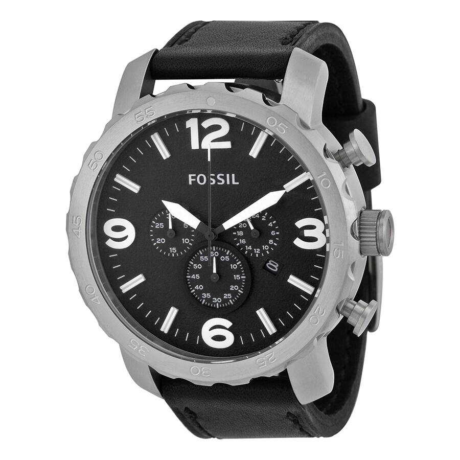 Fossil Men's 'Nate' Chronograph Black Leather Strap Watch
