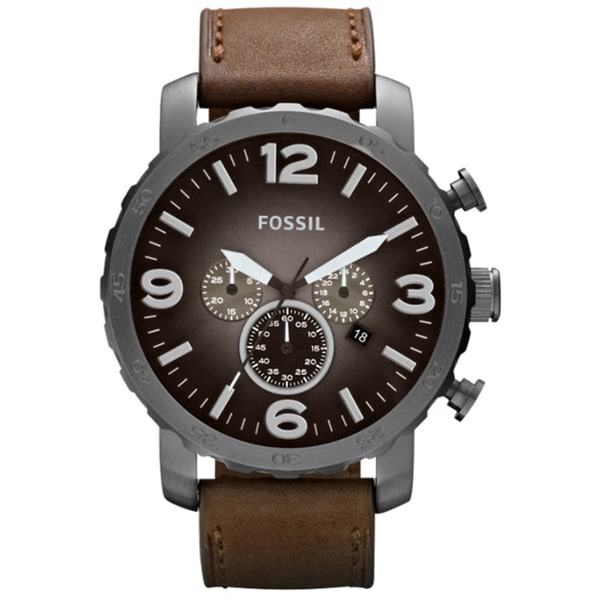 Fossil Men's 'Nate' Chronograph Brown Leather Watch Fossil Men's Fossil Watches