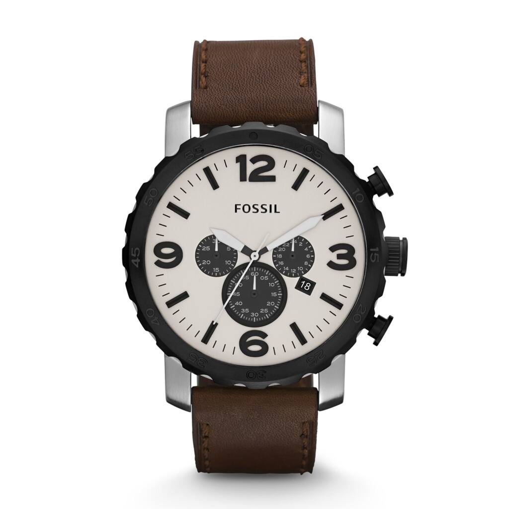 Fossil Men's 'Nate' Brown Leather Strap/ Beige Dial Watch