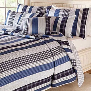 Quilted Cotton Gown - White/Blue