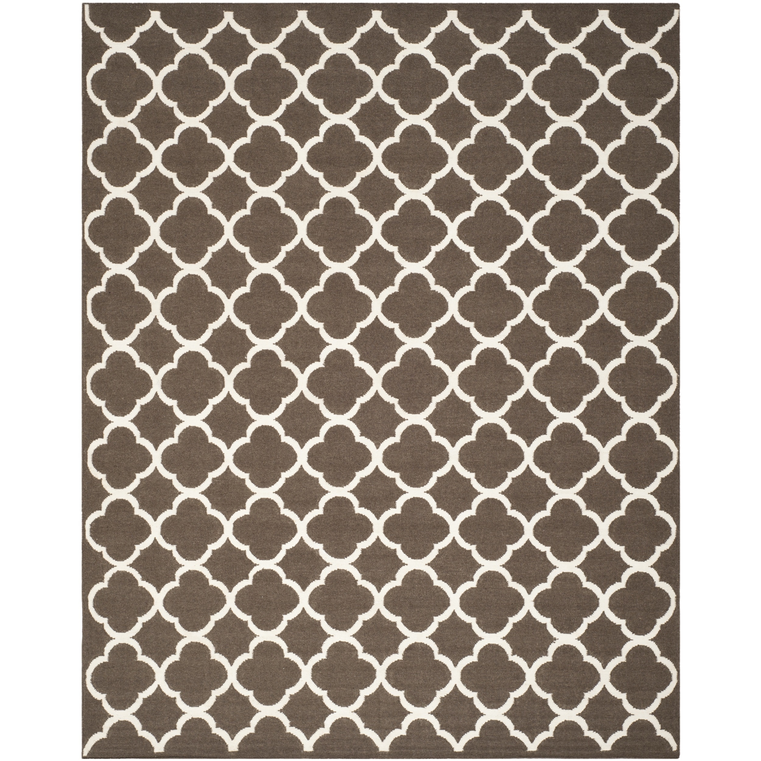 Hand woven Moroccan Dhurrie Geometric Brown Wool Rug (9 X 12)