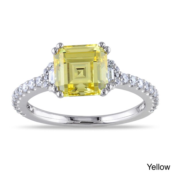 Miadora Sterling Silver Yellow or White Octagon-cut Cubic Zirconia Engagement Ring