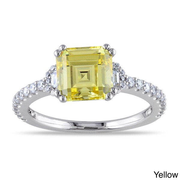 Shop Miadora Sterling Silver Yellow or White Octagon-cut Cubic Zirconia ...