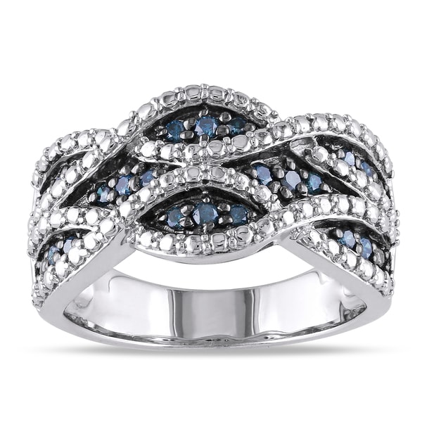 Shop Miadora Sterling Silver 1/4ct TDW Pave Wavy Blue Diamond Ring - On ...