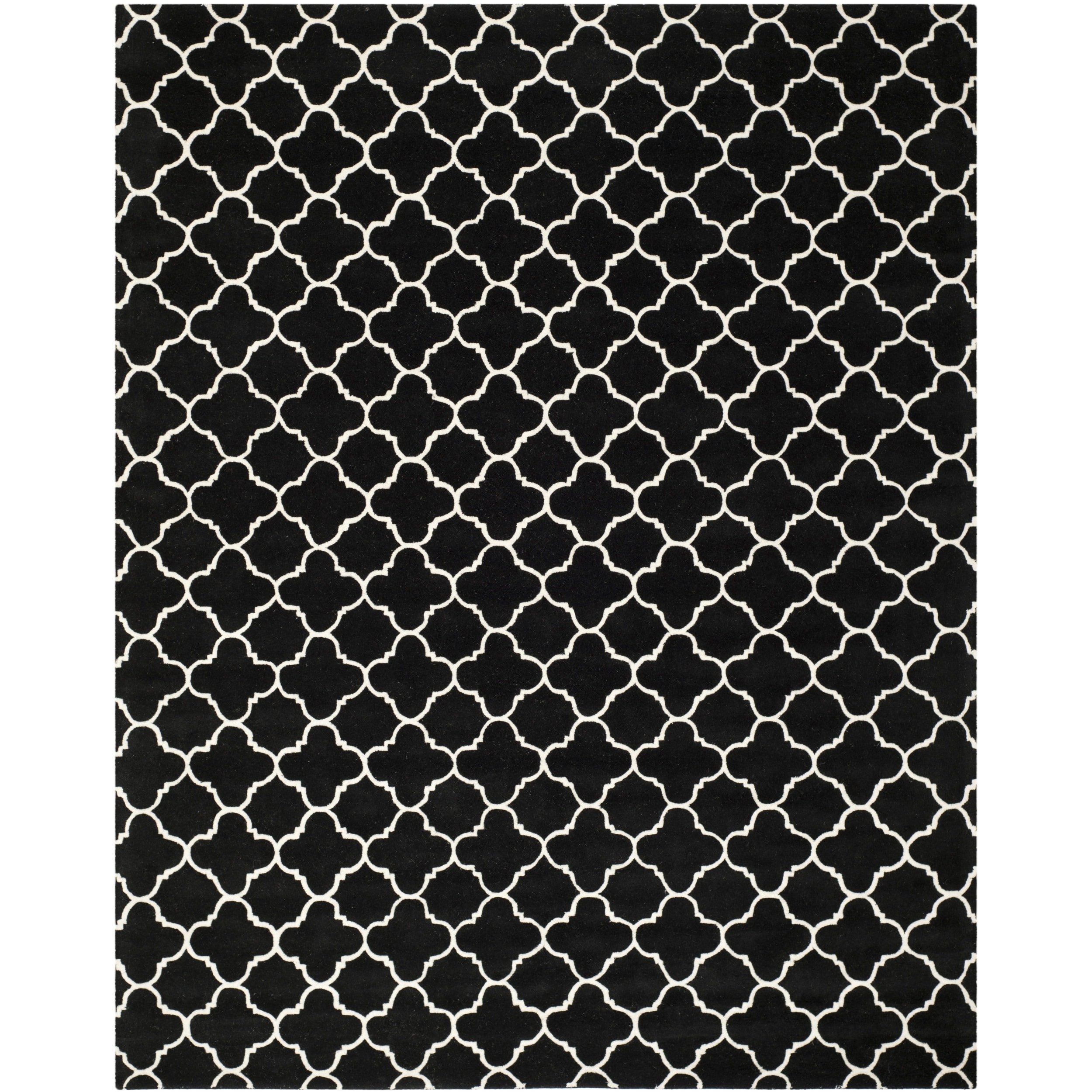 Handmade Moroccan Geometric Black Wool Rug (8 X 10)