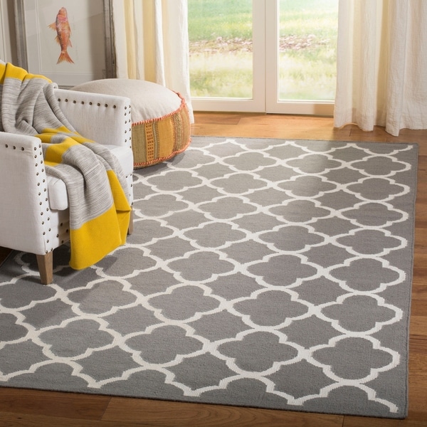 Safavieh Hand-woven Dhurrie Flatweave Grey/ Ivory Wool Rug - 8' x 10'